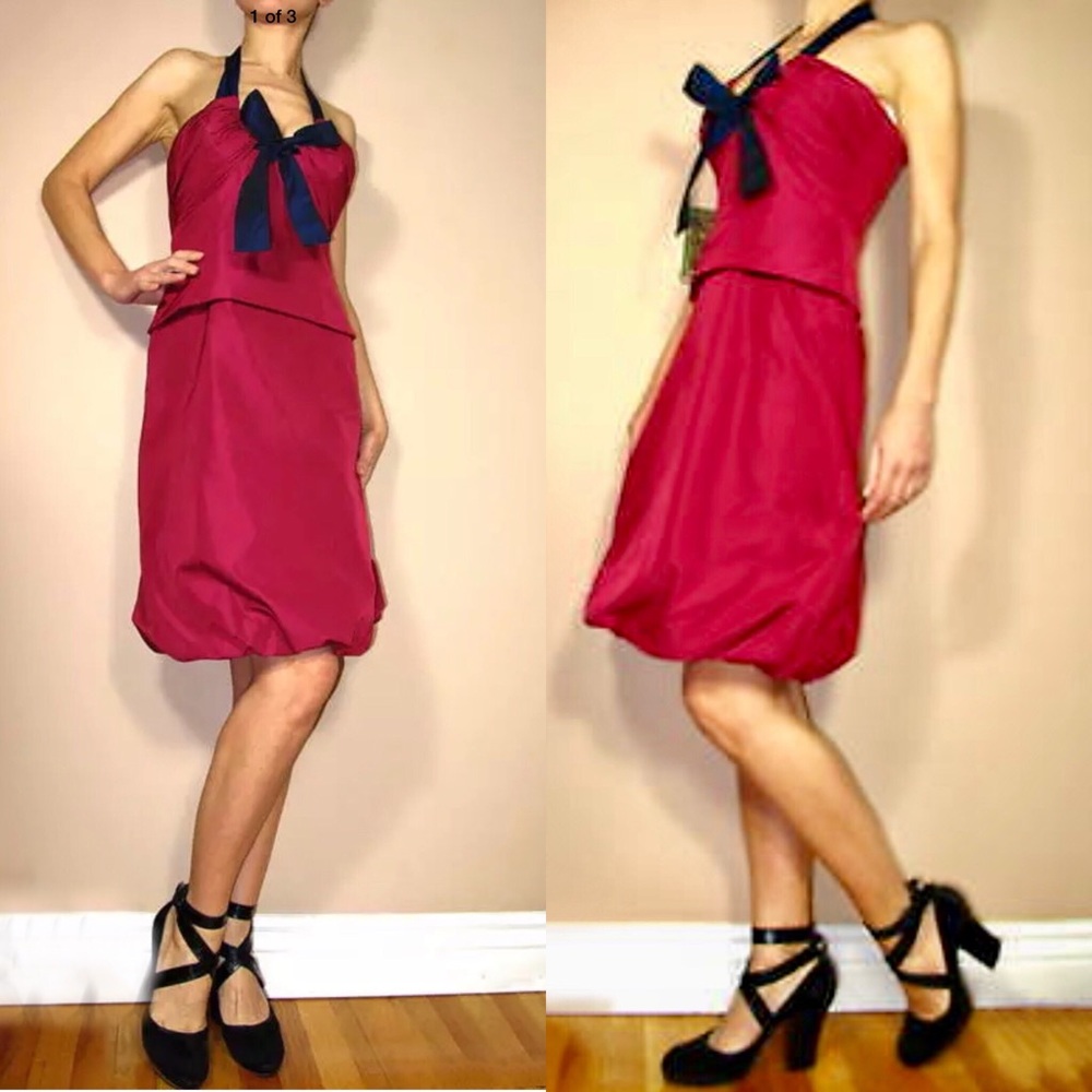 MaxMara Magenta Corset Midi Dress Halter Bow Y2K Vintage New